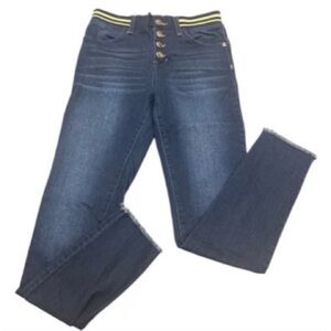 Bebe Girls Jeans Frayed Hem Elastic Stretch Waist 4-Button Fly Size 14 Girls.
